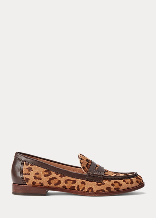 Ralph Lauren Wynnie Leopard-Print Haircalf Loafers Dam Bruna | 253487-BTD