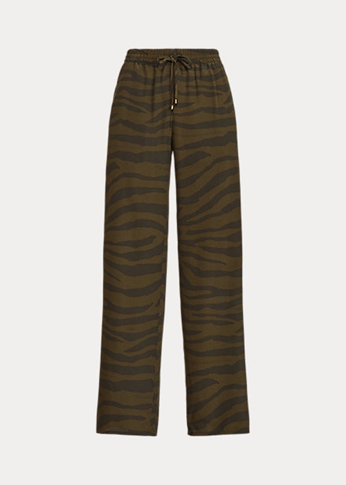 Ralph Lauren Zebra-Print Crepe Breda-Leg Byxor Dam Olivgröna | 173095-QGL