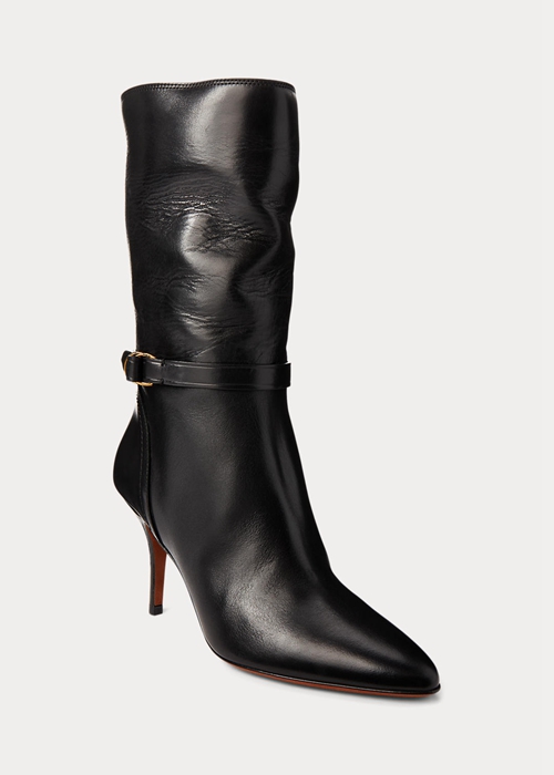 Ralph Lauren Zoe Mid-Calf Calfskin Läder Stövlar Dam Svarta | 719405-IXU