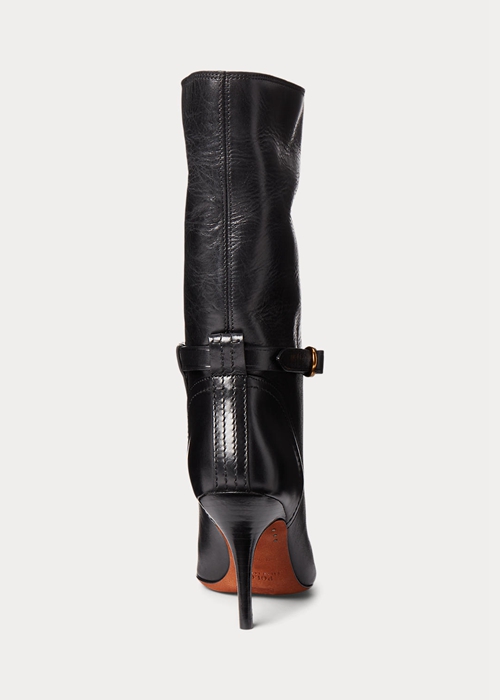 Ralph Lauren Zoe Mid-Calf Calfskin Läder Stövlar Dam Svarta | 719405-IXU