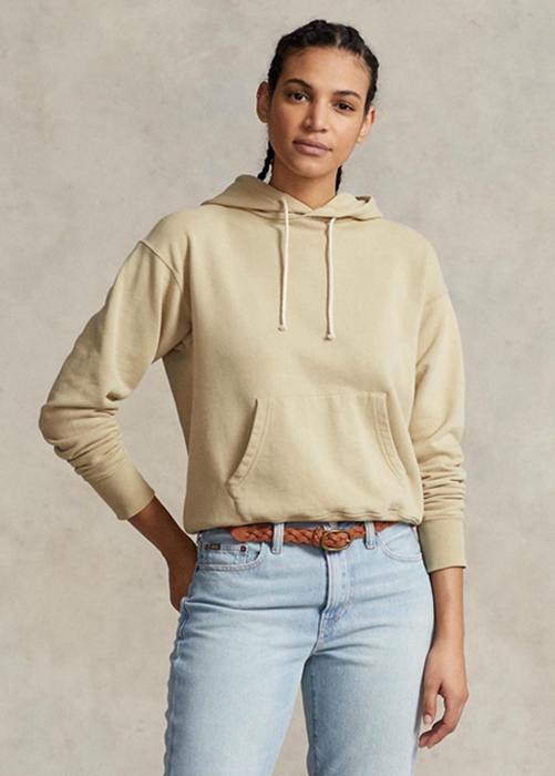 Ralph Lauren Bomull Fleece Hoodie Dam Khaki | 256801-URV