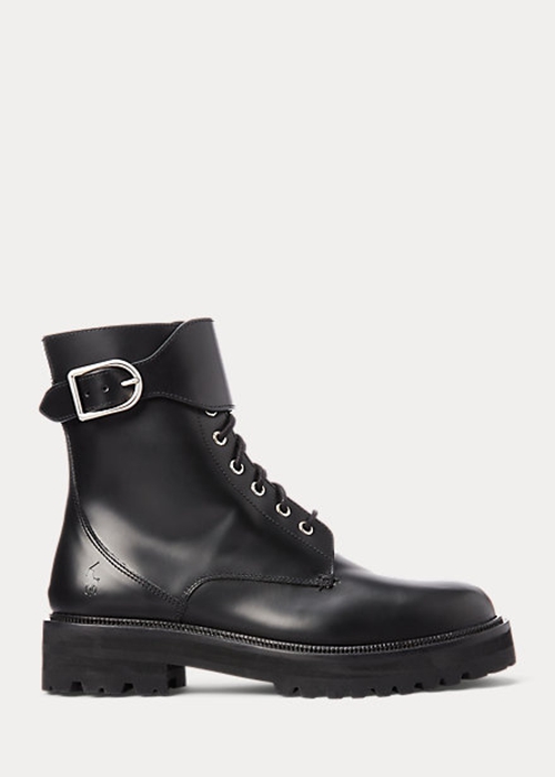 Ralph Lauren Buckled Calfskin Lug Stövlar Dam Svarta | 456923-LCX