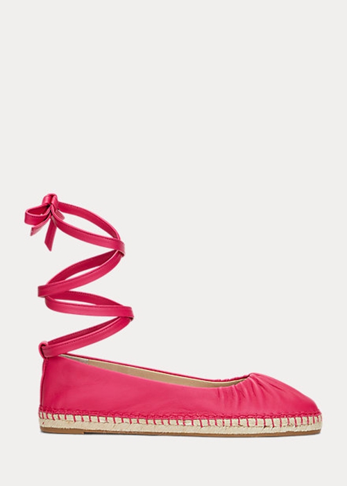 Ralph Lauren Cecilia Nappa Läder Spets-Up Platta Skor Dam Fuchsia | 734025-JPK