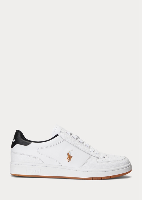 Ralph Lauren Court Läder Low-Top Sneakers Herr Vita Svarta | 627530-ZVU