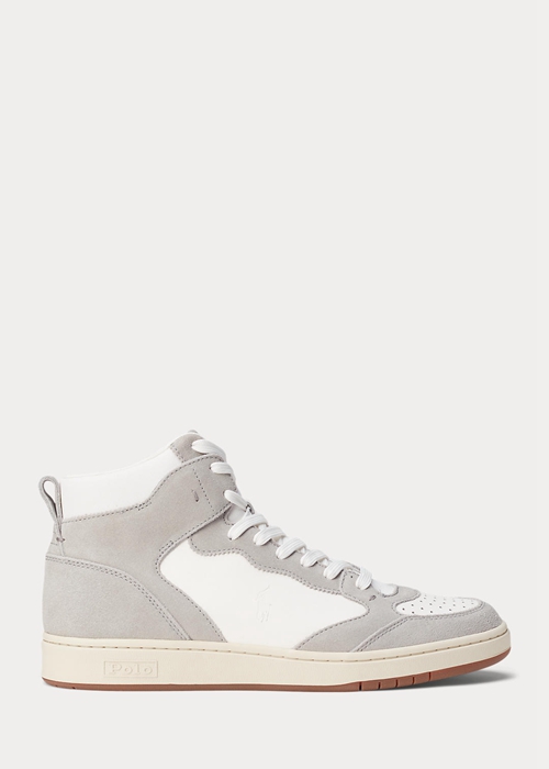 Ralph Lauren Court Läder-Mocka High-Top Sneakers Herr Grå Vita | 074861-IKN