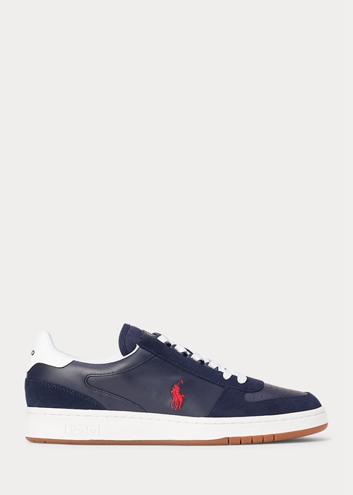 Ralph Lauren Court Läder-Mocka Sneakers Herr Marinblå Röda | 768412-SMK