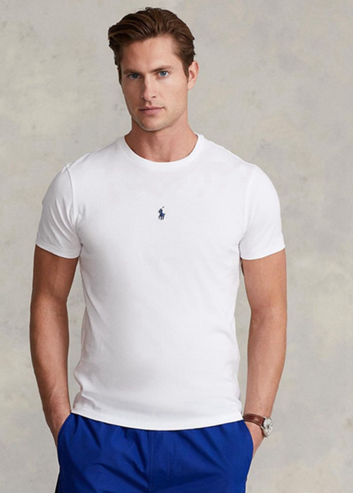 Ralph Lauren Custom Slim Fit Crewneck T-shirt Herr Vita | 165740-TDE