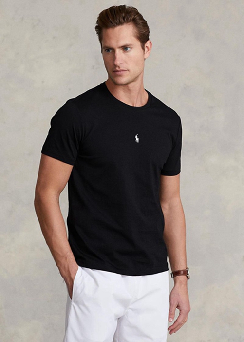 Ralph Lauren Custom Slim Fit Crewneck T-shirt Herr Svarta | 489603-UXB