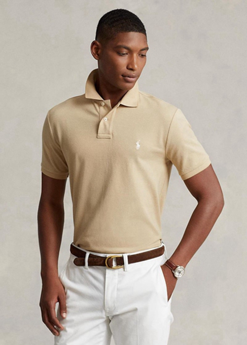 Ralph Lauren Custom Slim Fit Mesh Piketröja Herr Beige | 052839-MXI