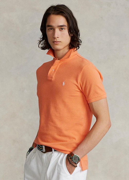 Ralph Lauren Custom Slim Fit Mesh Piketröja Herr Orange | 064987-FLE