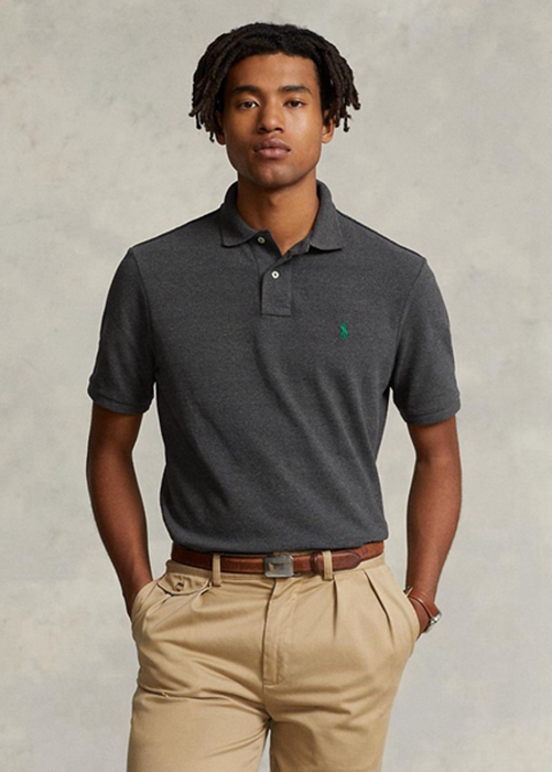 Ralph Lauren Custom Slim Fit Mesh Piketröja Herr Grå | 094781-LOZ