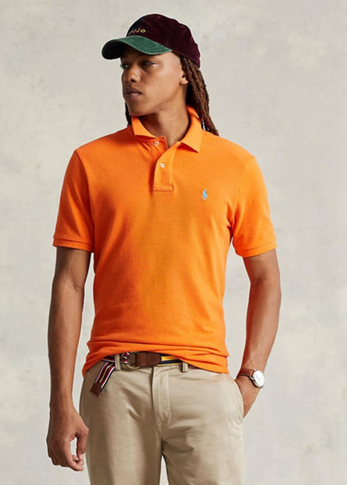 Ralph Lauren Custom Slim Fit Mesh Piketröja Herr Orange | 248361-UAB