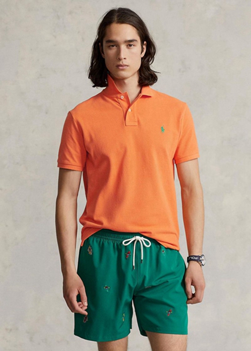 Ralph Lauren Custom Slim Fit Mesh Piketröja Herr Orange | 761402-GIA