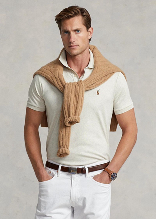 Ralph Lauren Custom Slim Fit Soft Bomull Piketröja Herr Beige | 328179-ASZ