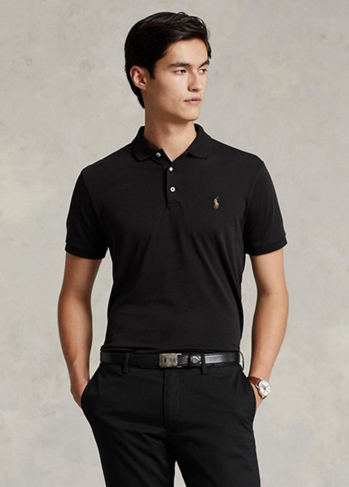 Ralph Lauren Custom Slim Fit Soft Bomull Piketröja Herr Svarta | 601287-XKC