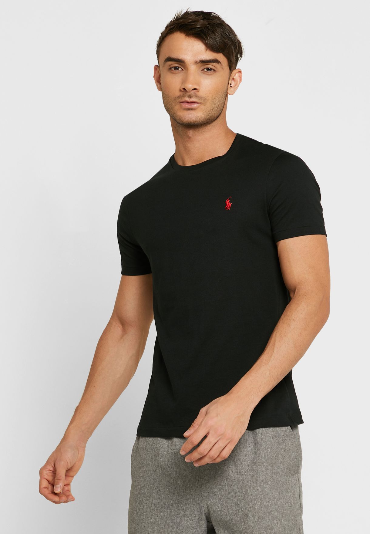 Ralph Lauren Embroidered Logo Crew Neck T-shirt Herr Svarta | 021745-YZS