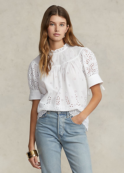 Ralph Lauren Eyelet-Embroidered Bomull Blast Dam Vita | 983465-TLH