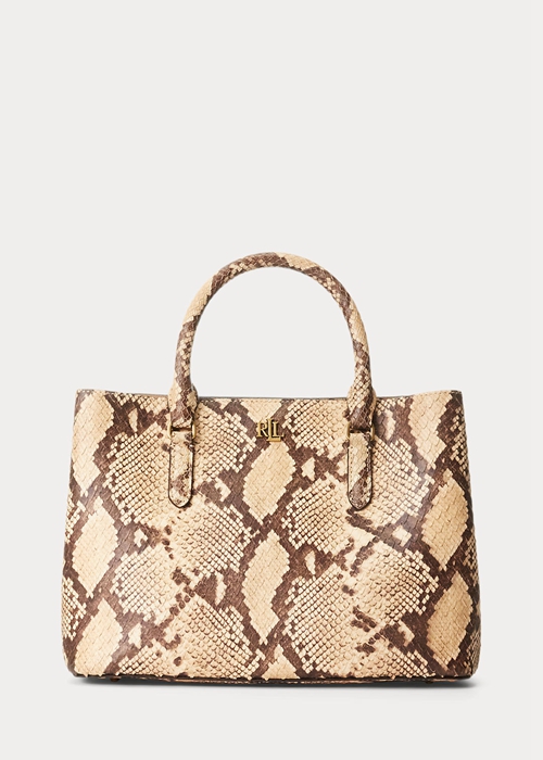 Ralph Lauren Faux-Snakeskin Medium Marcy Satchel Väska Dam Parchment | 160732-PGA