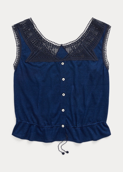 Ralph Lauren Indigo Crochet-trim Camisole Skjorta Dam Marinblå | 860412-CYI