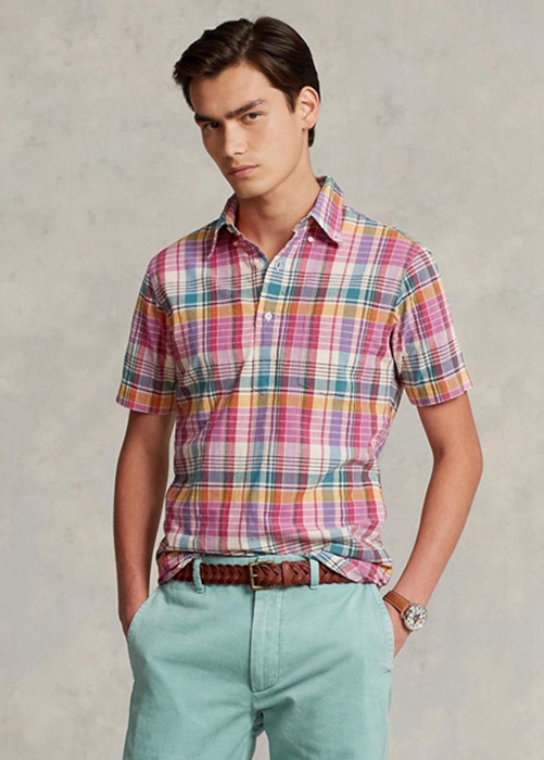 Ralph Lauren Klassiska Fit Madras Popover Skjorta Herr Rosa | 571423-BDH