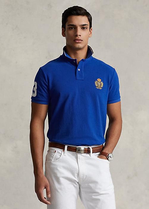 Ralph Lauren Klassiska Fit Polo Crest Mesh Piketröja Herr Blå | 207394-LSB