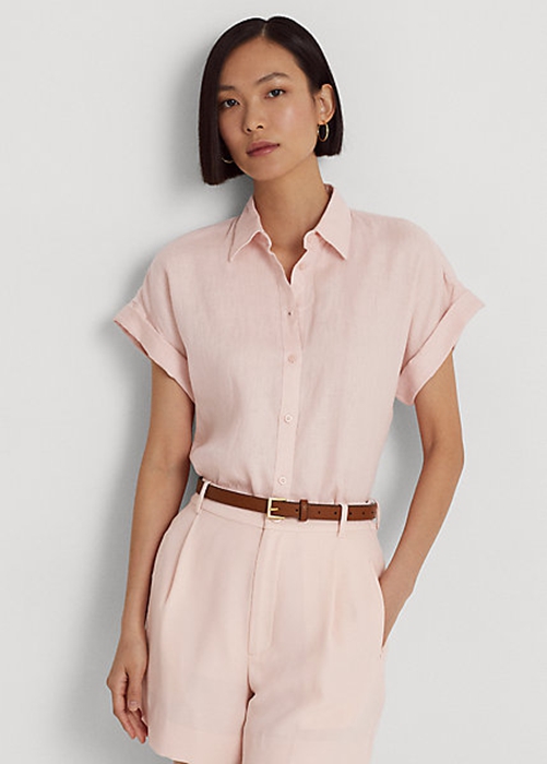 Ralph Lauren Linen Dolman-Sleeve Skjorta Dam Rosa | 904715-KXE