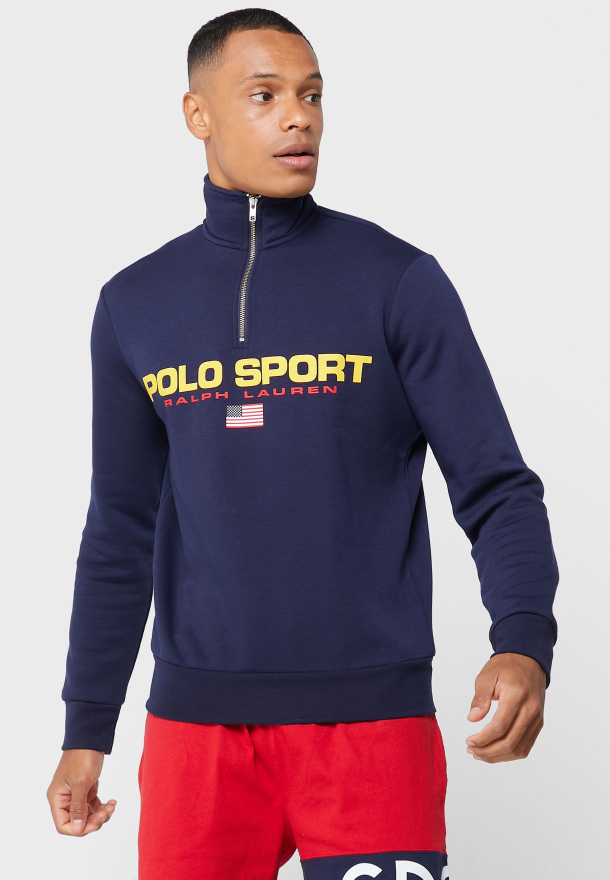 Ralph Lauren Logo Half Zip Sweatshirt Herr Marinblå | 649231-ZKL