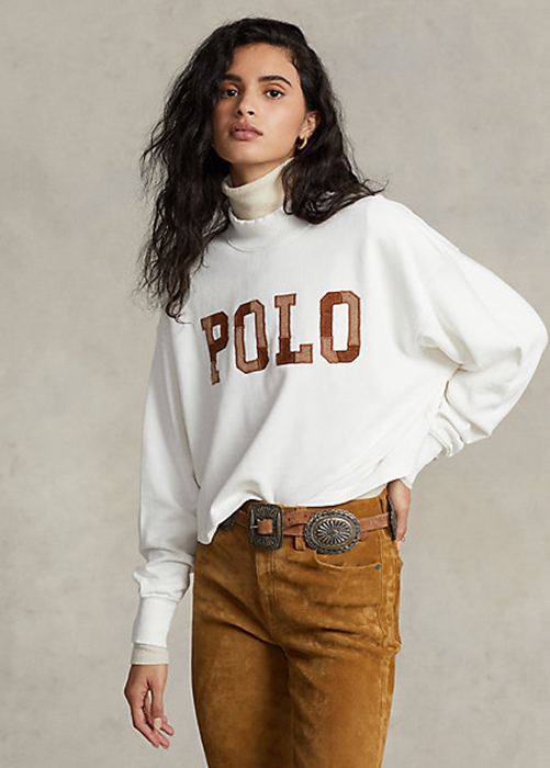 Ralph Lauren Logo Oversize Mockneck Bomull Tröjor Dam Vita | 125379-VGY