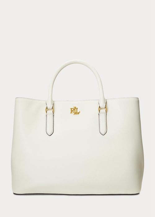 Ralph Lauren Läder Large Marcy Satchel Väska Dam Vanilla | 164832-MPS