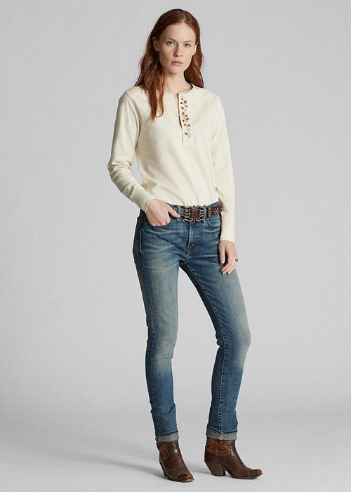 Ralph Lauren Mager Stretch Jeans Dam Blå | 690874-BCG