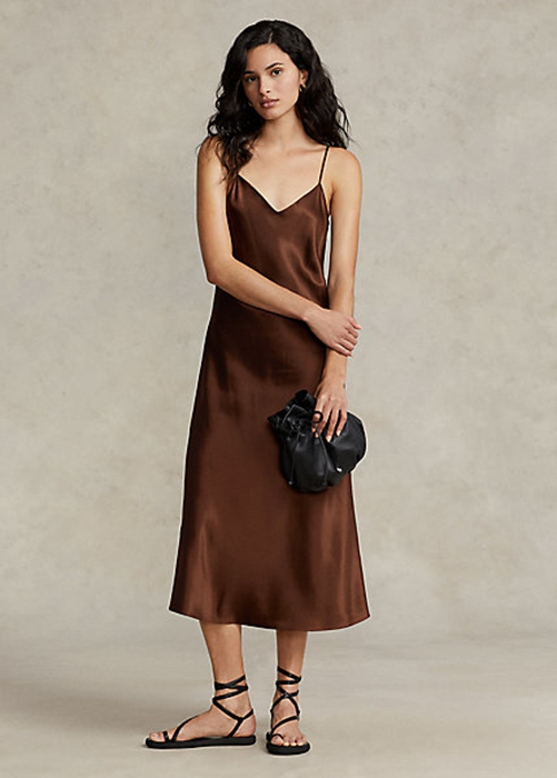 Ralph Lauren Mulberry Silk Midi Slip Klänning Dam Bruna | 876593-MSB