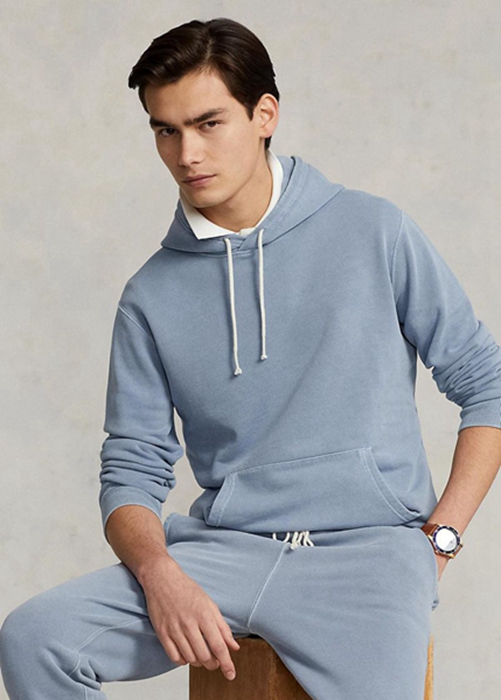 Ralph Lauren Organic Bomull Fleece Hoodie Herr Blå | 431926-KHW