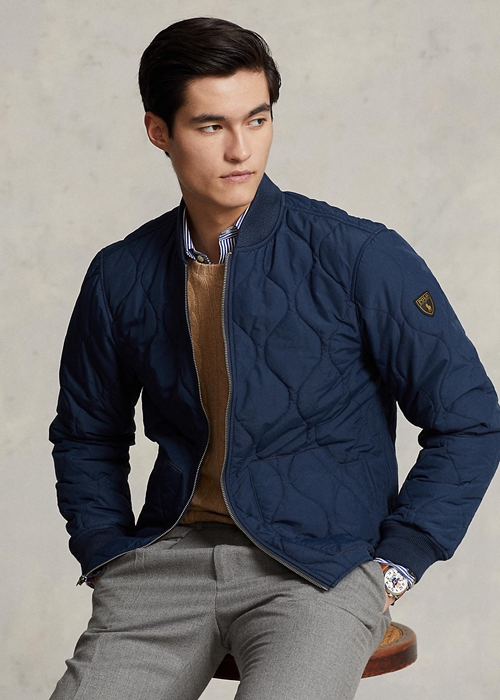 Ralph Lauren Quiltad Bomber Jacka Herr Blå | 724905-NIW