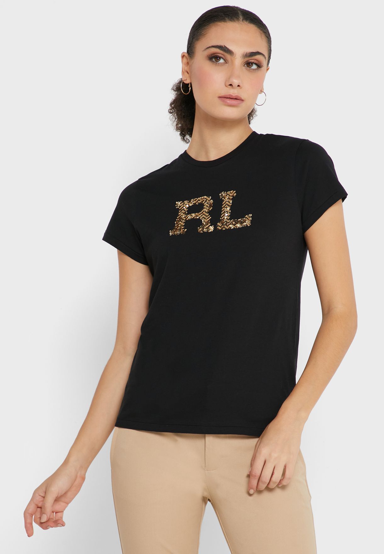 Ralph Lauren Round Neck Tryck Blast Dam Svarta | 904786-PNY