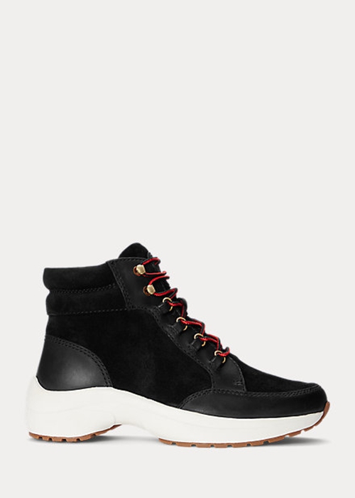 Ralph Lauren Rylee Mocka & Läder High-Top Sneakers Dam Svarta | 507132-BMJ