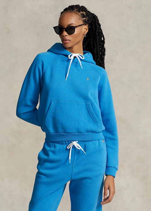 Ralph Lauren Shrunken Fit Fleece Hoodie Dam Blå | 932615-VKH