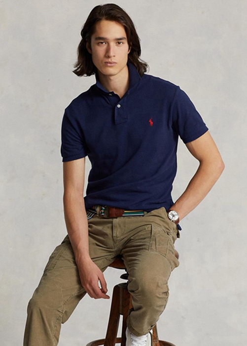 Ralph Lauren Slim Fit Mesh Piketröja Herr Marinblå | 209648-EUG