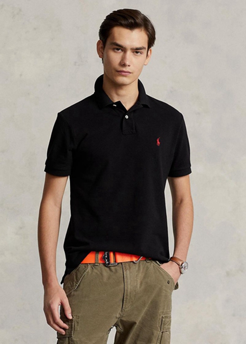 Ralph Lauren Slim Fit Mesh Piketröja Herr Svarta | 329650-UJH