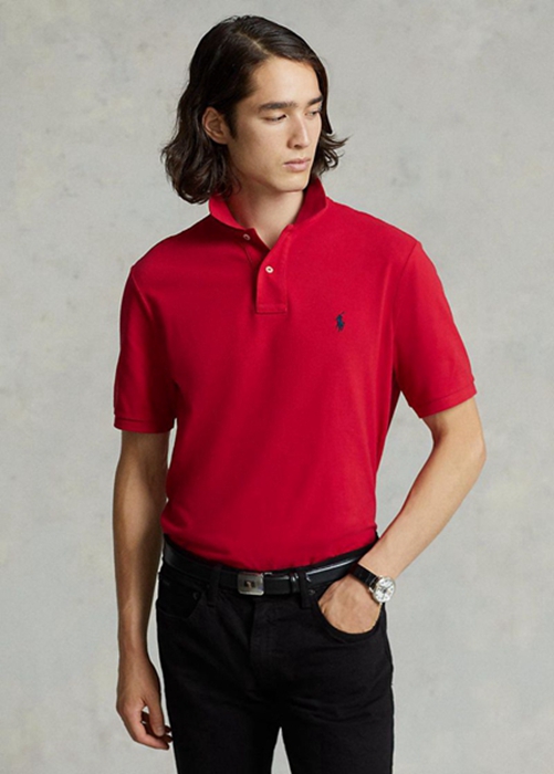 Ralph Lauren Slim Fit Mesh Piketröja Herr Röda | 892376-ILY