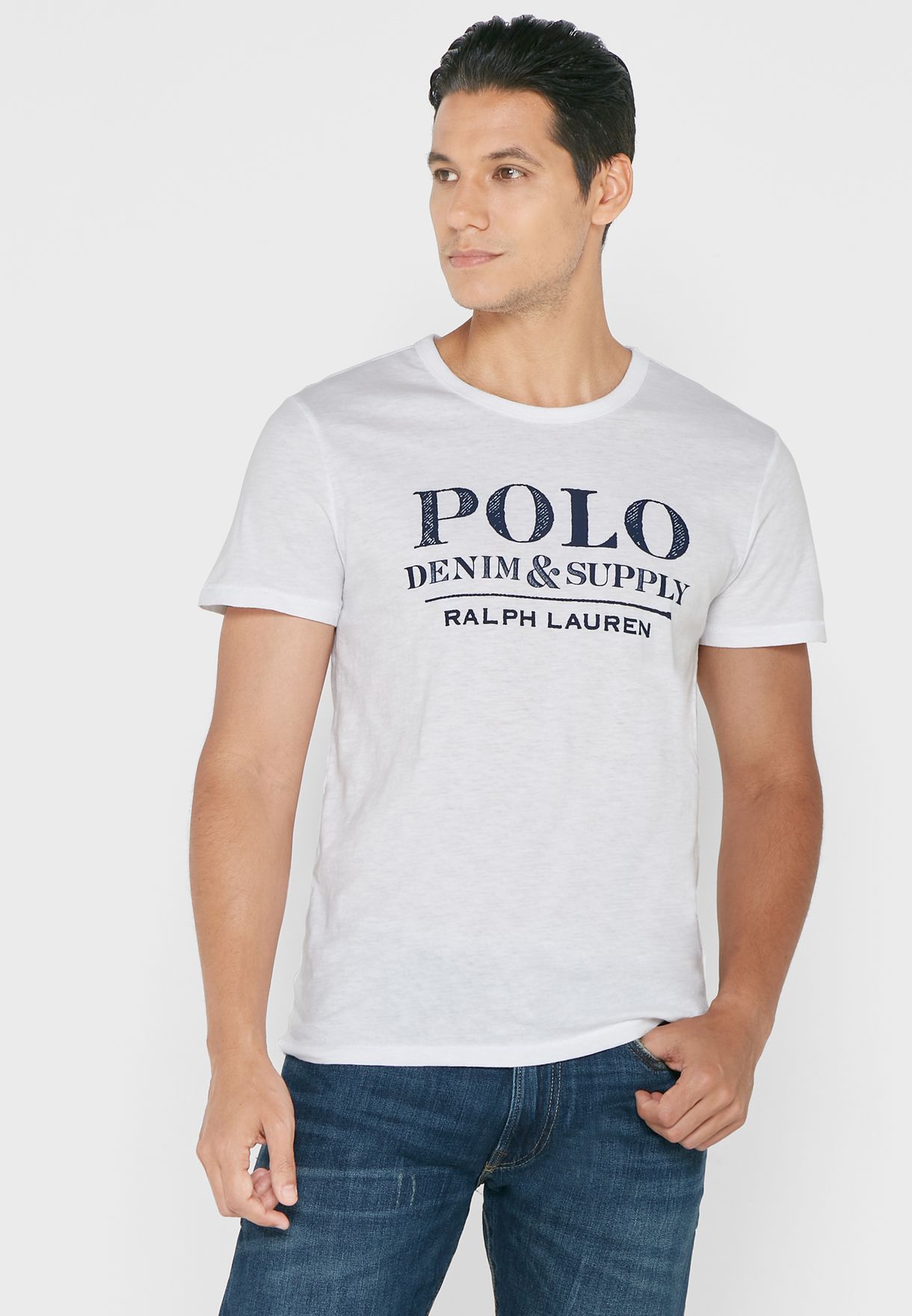 Ralph Lauren Slogan Crew Neck T-shirt Herr Vita | 120895-MFW