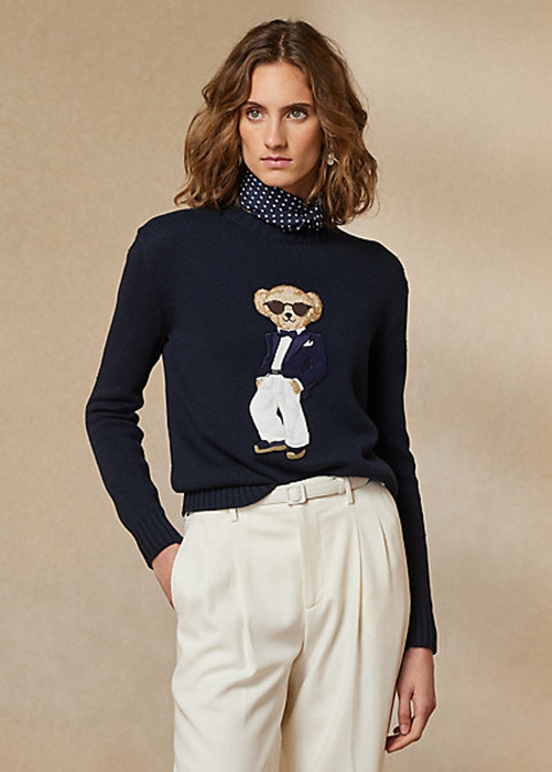 Ralph Lauren Tuxedo Bear Bomull Tröjor Dam Marinblå | 948631-INC