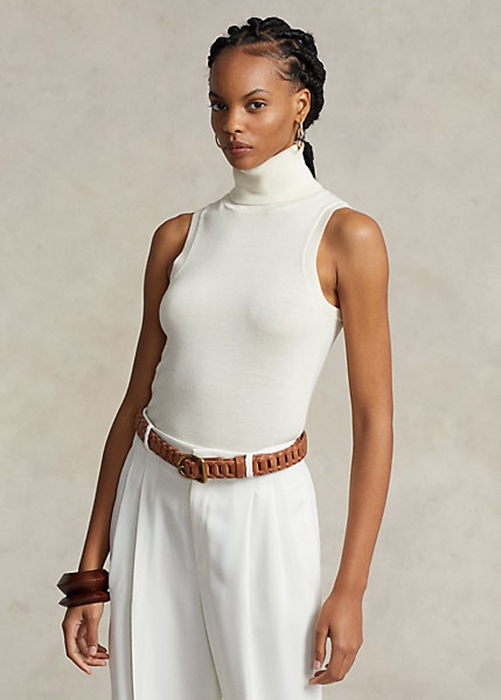 Ralph Lauren Ull Ärmlös Turtleneck Tröjor Dam Grädde | 537096-JAD