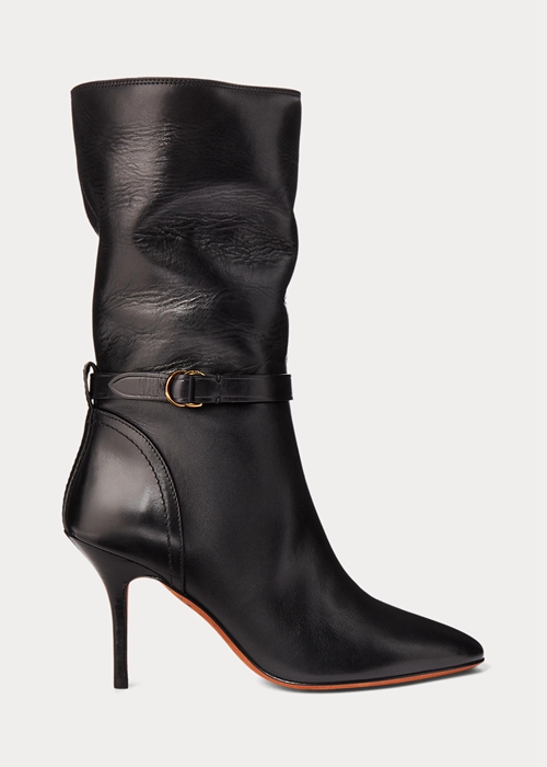 Ralph Lauren Zoe Mid-Calf Calfskin Läder Stövlar Dam Svarta | 719405-IXU